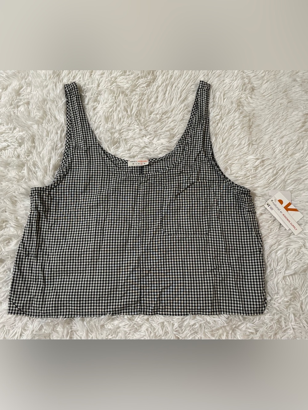 NEW Natural Known Supply Cottage Boho Lenzing Modal Ryan Tank Top Black Check L